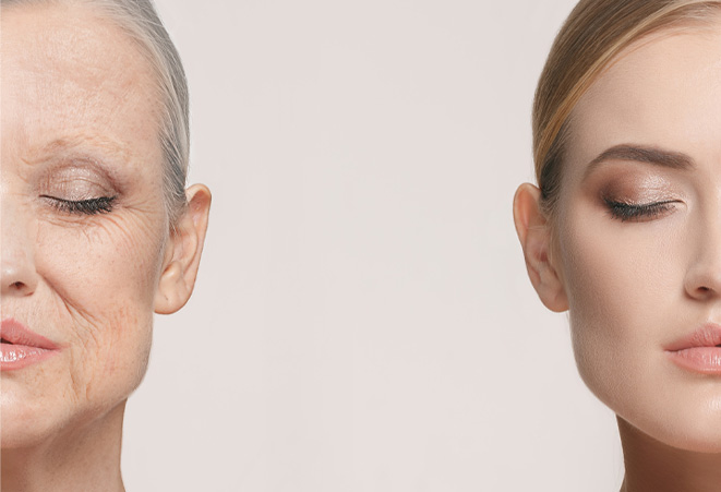 Understanding facial aging - Old woman face and young woman face